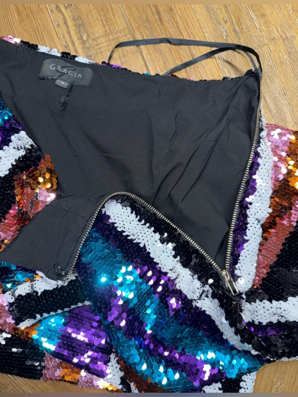Gracia Multi-Color Sequin Striped Pencil Skirt - Vibrant Glam - Size Large - Picture 7 of 15